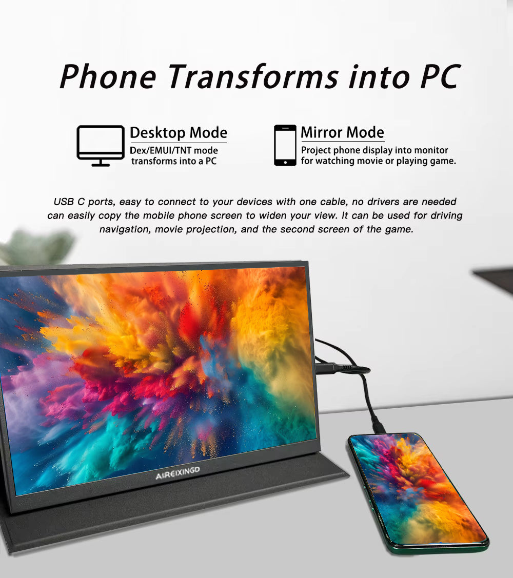 AIREIXINGD 16.0“ 2.5K 165Hz Portable Monitor USB-C Laptop Monitor 100% sRGB HDMI Computer Gaming Display for Mac