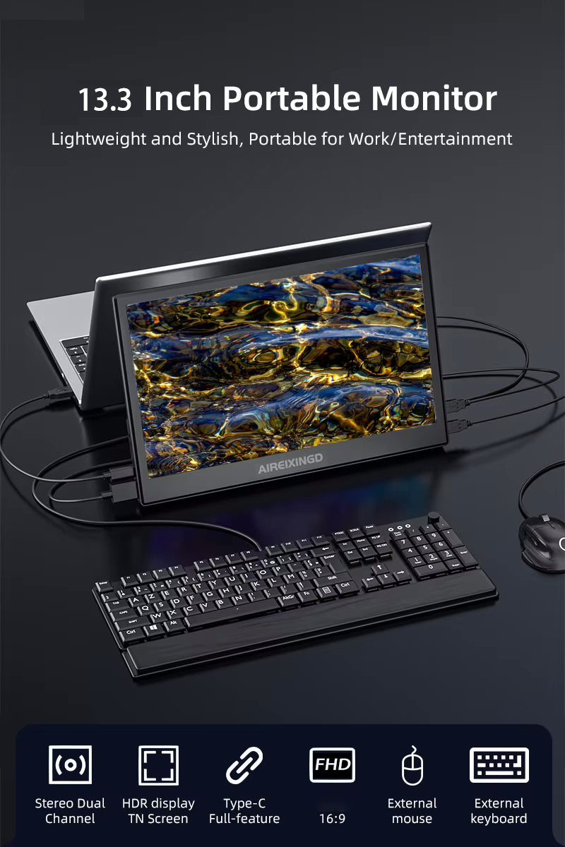 13.3" Portable Monitor 1080P Ultrathin IPS Screen USB C HDMI Second Screen for Laptop Mac PC Xbox Switch PS