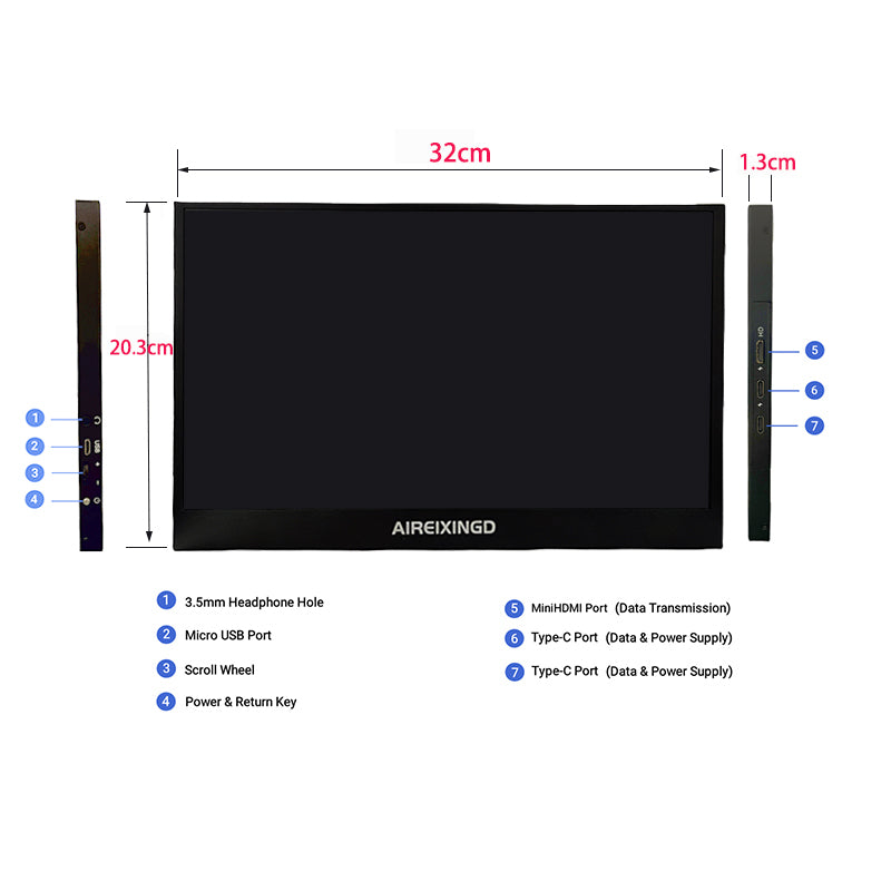 14.0" Portable Monitor 768P TN with USB C HDMI External Second Screen for Mac,Laptop,PC,Switch,PS,Xbox