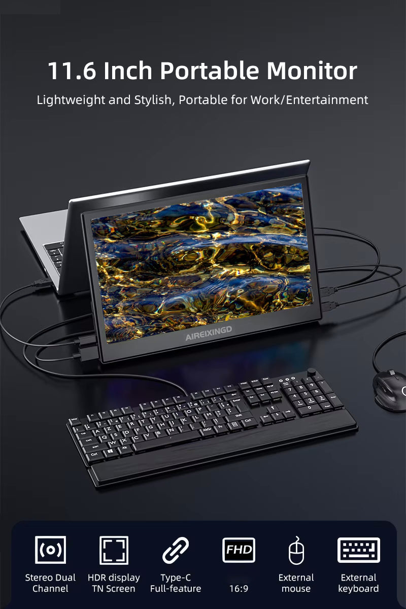 11.6" Portable Monitor 1080P FHD IPS Panel second screen for Laptop Mac Xbox PS4/5 Switch Display Type-c interface