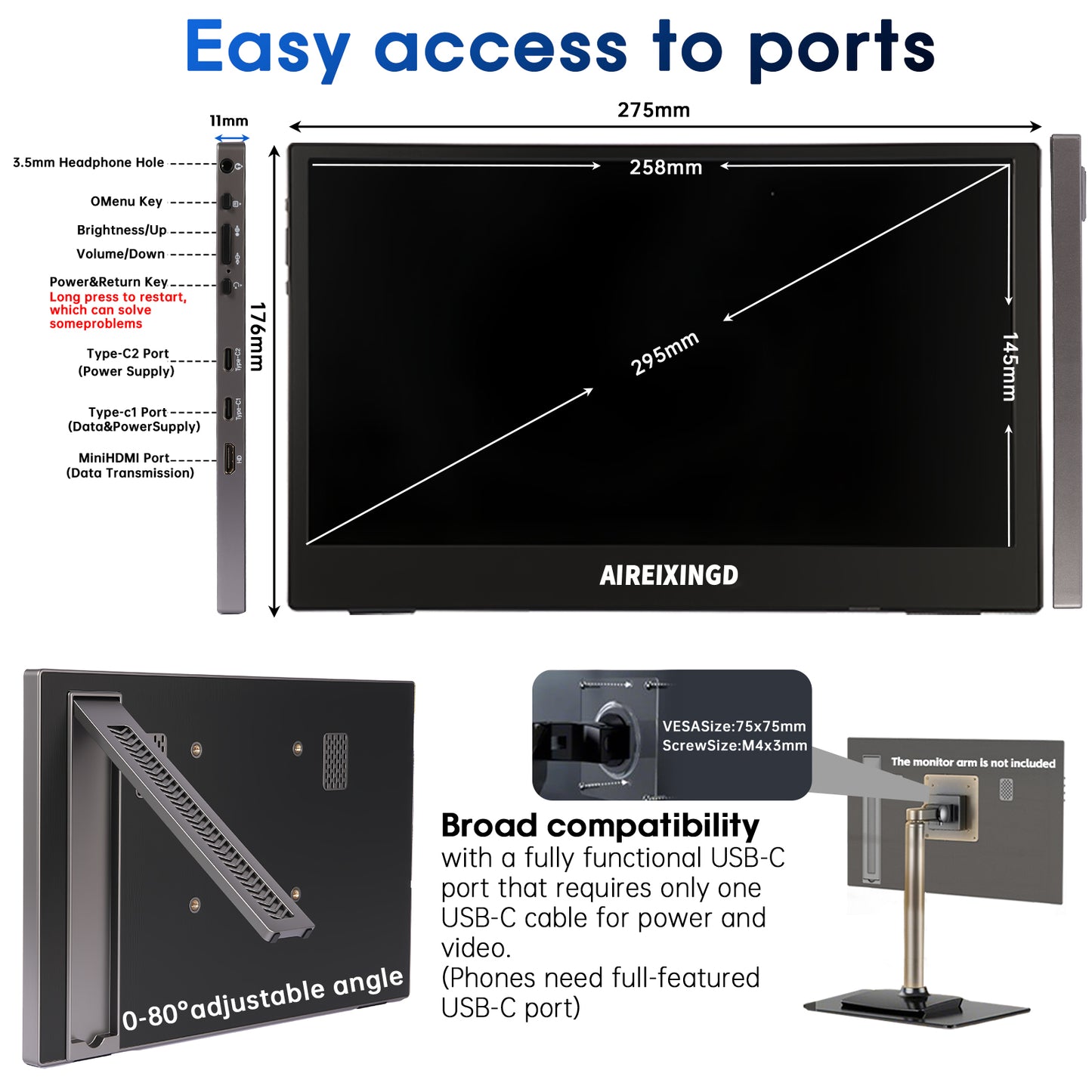 11.6 inch Portable monitor HD 1366X768 lcd display TFT gaming monitor for pc Raspberry Pi Laptop PS4 Xbox360 switch HDMI-Compatible