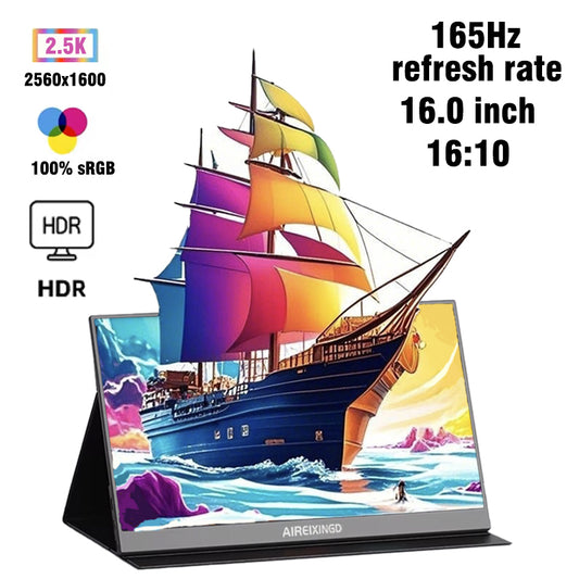 AIREIXINGD 16.0“ 2.5K 165Hz Portable Monitor  USB-C Laptop Monitor  100% sRGB HDMI Computer Gaming Display for Mac