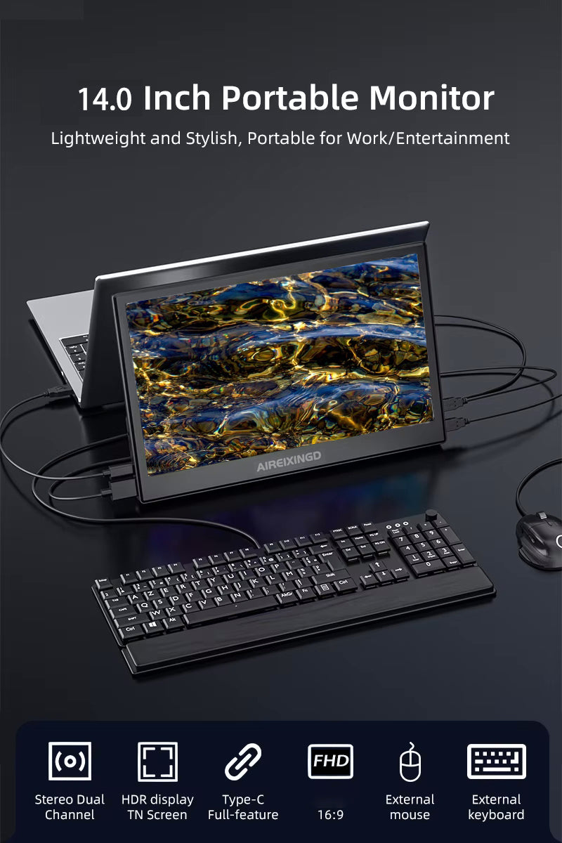 14.0"  Portable Monitor 1080P FHD IPS with USB C HDMI External Second Screen for Mac,Laptop,PC,Switch,PS,Xbox