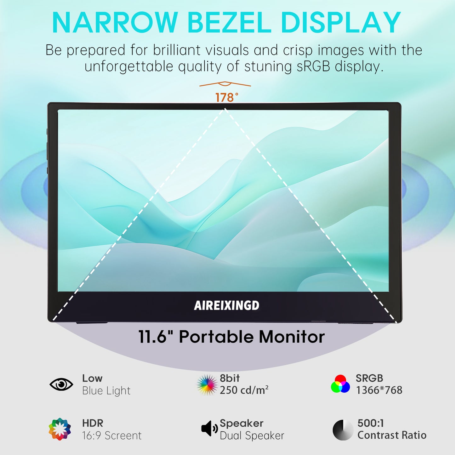11.6 inch Portable monitor HD 1366X768 lcd display TFT gaming monitor for pc Raspberry Pi Laptop PS4 Xbox360 switch HDMI-Compatible