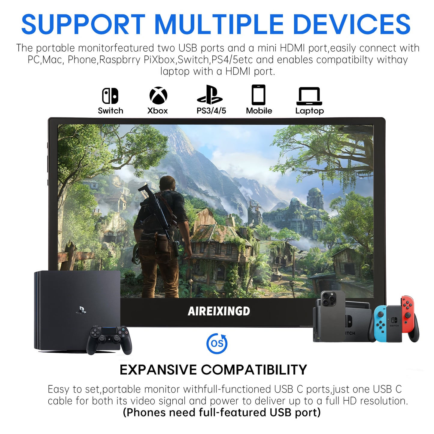 11.6 inch Portable monitor HD 1366X768 lcd display TFT gaming monitor for pc Raspberry Pi Laptop PS4 Xbox360 switch HDMI-Compatible